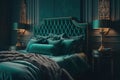 Opulent malachite color bedroom in baroque style. Luxury modern interior. AI generative Royalty Free Stock Photo