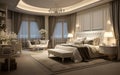 Opulent Serenity: Modern Elegance in a Luxurious Bedroom AI Royalty Free Stock Photo