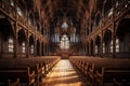 Opulent Wooden interior cathedral. Generate Ai