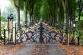 Opwijk, Flemish Brabant - Belgium - Decorated gate and a lane of trees in autumn