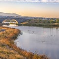 Oquirrh Lake trail and bridge in Daybreak Utah Royalty Free Stock Photo