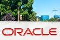 Oracle sign near computer technology corporation headquarters campus Royalty Free Stock Photo