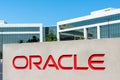 Oracle logo near computer technology corporation headquarters campus Royalty Free Stock Photo