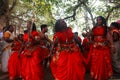 Oracles wearing red dress dance in trance Royalty Free Stock Photo