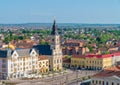 Oradea - Church with the moon in the Union Square viewed from above in Oradea, Romania