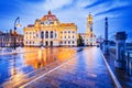 Oradea, Crisana - City Hall rainy day reflection, Transylvania, Romania destination