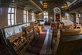 Inside of one small Orthodox Synagogue with lots of books in the