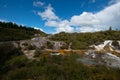 Orakei Korako Cave and Thermal Park geothermal area in New Zealand. With blue sky Royalty Free Stock Photo