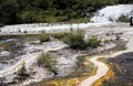 Orakei Korako hidden geothermal valley - Emerald terrace: Close up of colorful rainbow sinter terrace Royalty Free Stock Photo