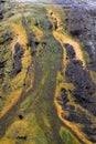 Orakei Korako hidden geothermal valley - Emerald terrace, New Zealand: Close up of colorful rainbow sinter terrace Royalty Free Stock Photo