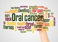 Oral cancer word cloud and hand with marker concept Royalty Free Stock Photo