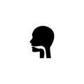 Oral cavity, pharynx and esophagus glyph icon. Upper section of alimentary canal. Silhouette symbol. Negative space