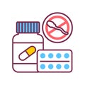 Oral contraceptive medicine in a jar color line icon. Women contraceptive hormonal birth control pills.