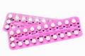 Oral contraceptive pill strips isolated on white background