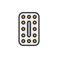 Oral contraceptives, hormonal pills, contraceptive tablets flat color line icon.