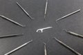 Oral Device : white dental flosser on gray background Royalty Free Stock Photo