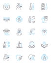 Oral health linear icons set. Dentistry, Flossing, Plaque, Cavity, Mouthwash, Halitosis, Teeth line vector and concept