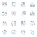 Oral health linear icons set. Dentistry, Flossing, Plaque, Cavity, Mouthwash, Halitosis, Teeth line vector and concept