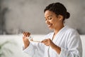 Oral Hygiene. Beautiful Black Woman Applying Toothpaste On Eco Bamboo Toothbrush Royalty Free Stock Photo