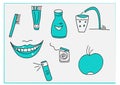 Oral Hygiene Dental Theme Icons Set and Illustrations of Healthy Teeth Treatments