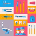 Oral hygiene tools dental equipment, medical instruments vector illustration Royalty Free Stock Photo