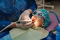 oral hygiene and treatment of the child. teeth cleaning at stomatologist