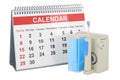 Oral irrigator with desk calendar, 3D rendering