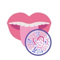 Oral microbiome concept. Healthy probiotic bacteria in human mouth. Tooth and tongue microbiota - lactobacillus
