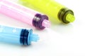 Oral syringe. Syrup medication syringe in pastel color.