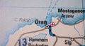 Oran and surrounding routes on Algerian coast map.. Royalty Free Stock Photo