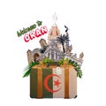 Oran Tourism Suitcase with algerian flag contain the most important signs of Oran