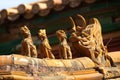 Oranate ceramic figures on the roof of the Forbidden City, Beijing Royalty Free Stock Photo