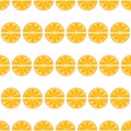 Bright sliced oranges on white background. Seamless fruit summer pattern. Royalty Free Stock Photo