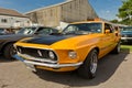 An orange 1969 Ford Mustang Shelby