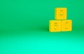 Orange ABC blocks icon isolated on green background. Alphabet cubes with letters A,B,C. Minimalism concept. 3d Royalty Free Stock Photo