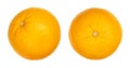 Whole Valencia orange, side view and from above, isolated, over white