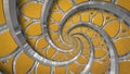 Orange abstract round spiral background pattern fractal. Silver metal spiral orange decorative ornament element. Metal texture Royalty Free Stock Photo