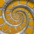 Orange Abstract Round Spiral Background Pattern Fractal. Silver Metal Spiral Orange Decorative Ornament Element. Metal Texture