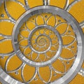 Orange abstract round spiral background pattern fractal. Silver metal spiral orange decorative ornament element. Metal texture Royalty Free Stock Photo