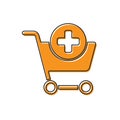 Orange Add to Shopping cart icon isolated on white background. Online buying concept. Delivery service sign. Supermarket Royalty Free Stock Photo