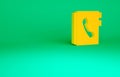 Orange Address book icon isolated on green background. Notebook, address, contact, directory, phone, telephone book icon