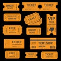 Orange admission ticket isolated on black Royalty Free Stock Photo