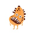 Orange Aggressive Malignant Bacteria Monster With Brown Spots And Sharp Teeth Cartoon Vector Illustration