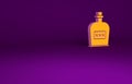 Orange Alcohol drink Rum bottle icon isolated on purple background. Minimalism concept. 3d illustration 3D render