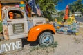 Orange Alien on Main Street in pickup truck, Seligman on historic Route 66, Arizona, USA, July 22, 2016