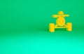 Orange All Terrain Vehicle or ATV motorcycle icon isolated on green background. Quad bike. Extreme sport. Minimalism