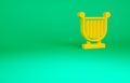 Orange Ancient Greek lyre icon isolated on green background. Classical music instrument, orhestra string acoustic