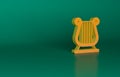 Orange Ancient Greek lyre icon isolated on green background. Classical music instrument, orhestra string acoustic