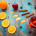 Orange, apple, cinnamon, anise, wine mulled wine Royalty Free Stock Photo
