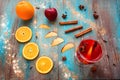 Orange, apple, cinnamon, anise, wine mulled wine Royalty Free Stock Photo